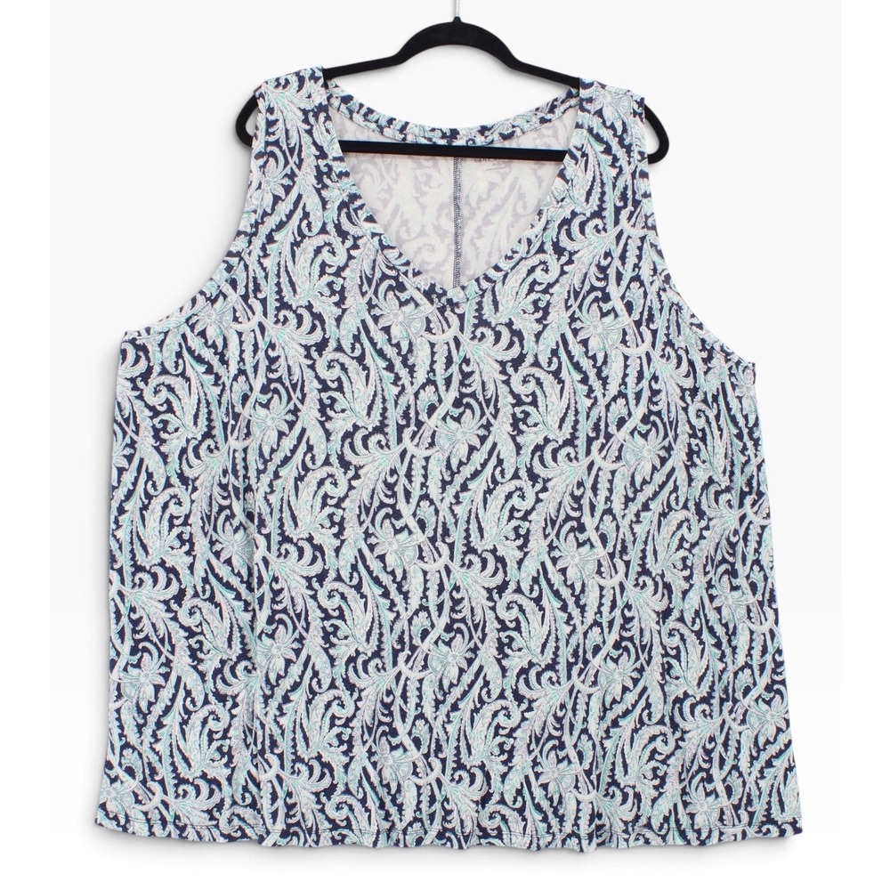 Lane Bryant Tank Top Womens Plus Size 26/28 Paisley V-Neck Navy White Mint